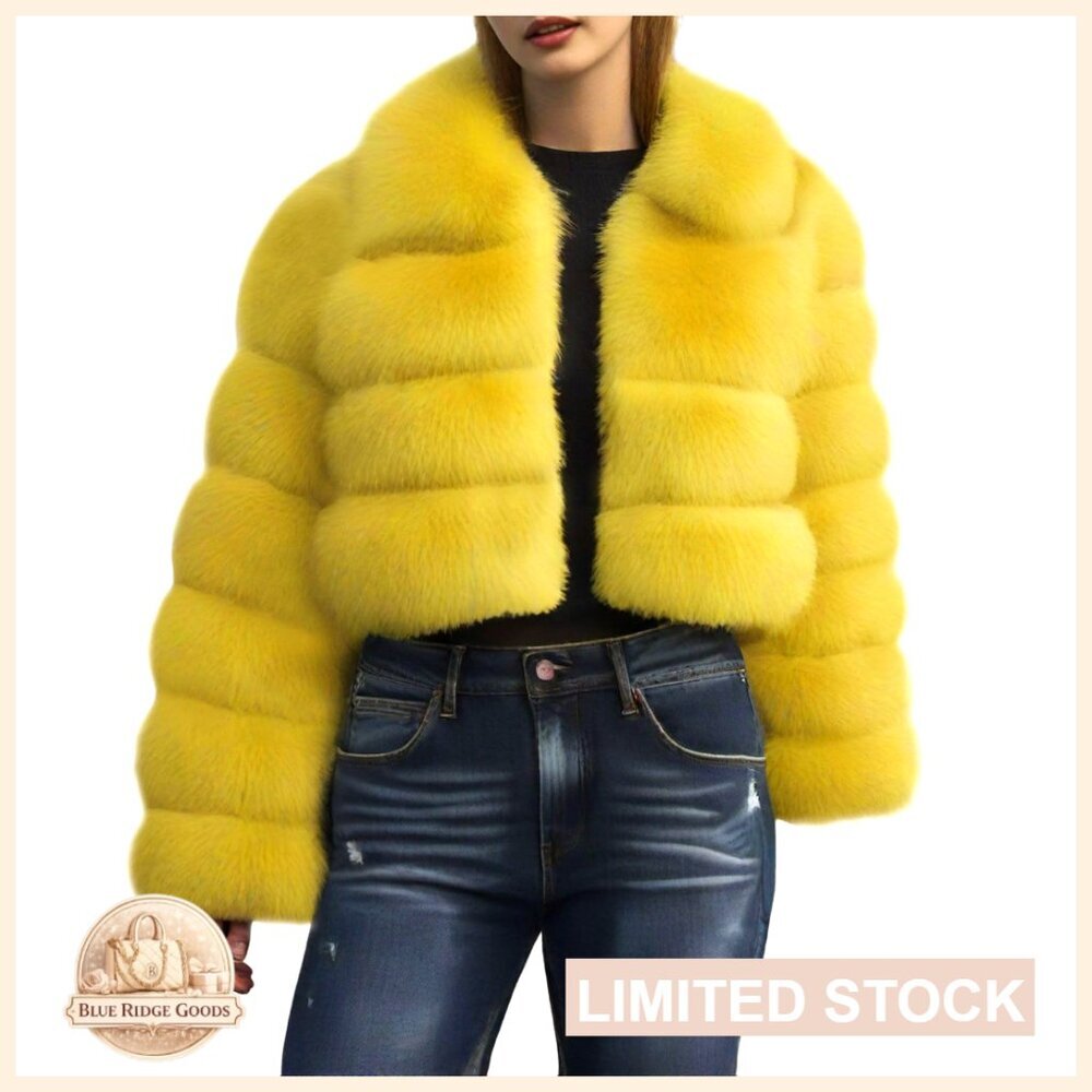 Faux Fur Cropped Jacket Zip Up Puffer Winter Warm Fuzzy Teddy Coat